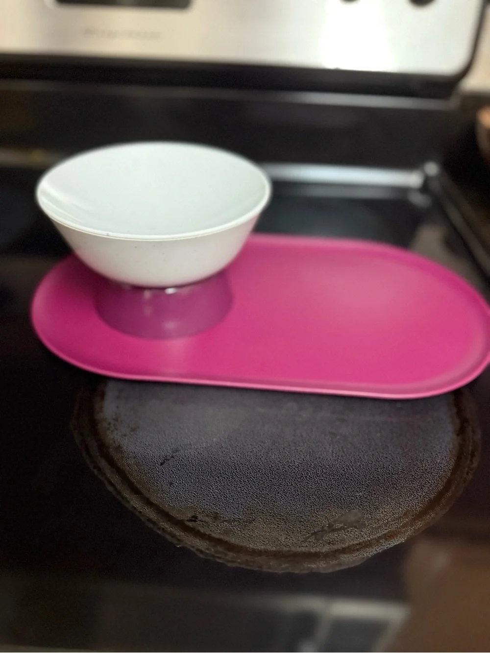Set of Two Oval Trays with White Speckled Bowls - Blue & Magenta